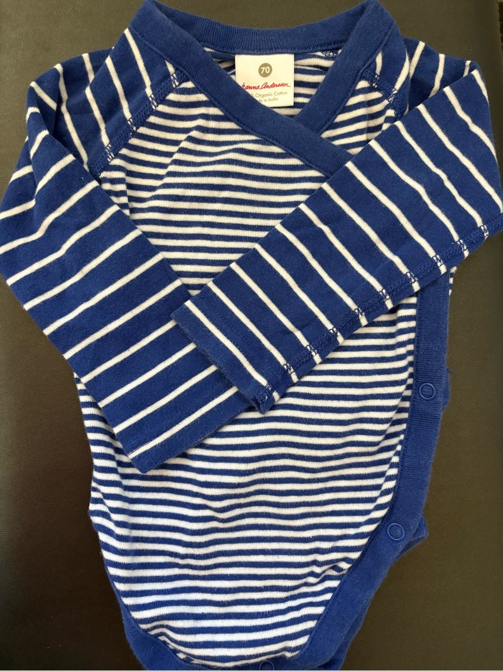 Hanna Andersson Blue and White Striped Organic Cotton One-Piece
